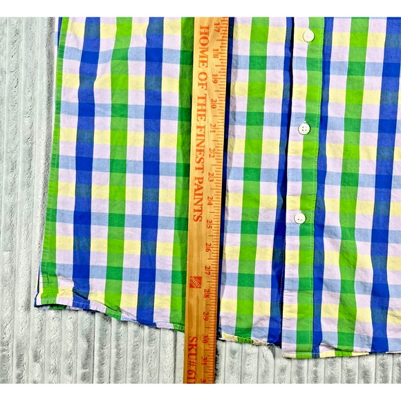 Bixby Nomad Slim Men's Large Tall Button Up Long Sleeved Shirt Blue Green Plaid - Picture 8 of 14